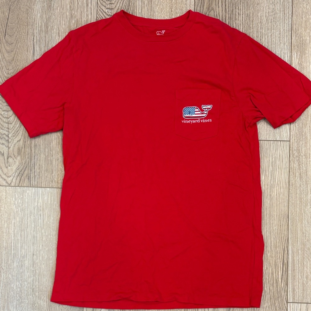 Vineyard Vines Red Short-Sleeve Pocket Tee with Whale Logo